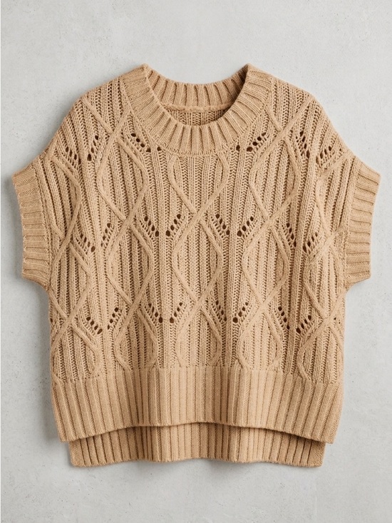 Zenana Outfitters Sweaters - Zenana Outfitters Tan Open-Knit Short Sleeve Sweater
